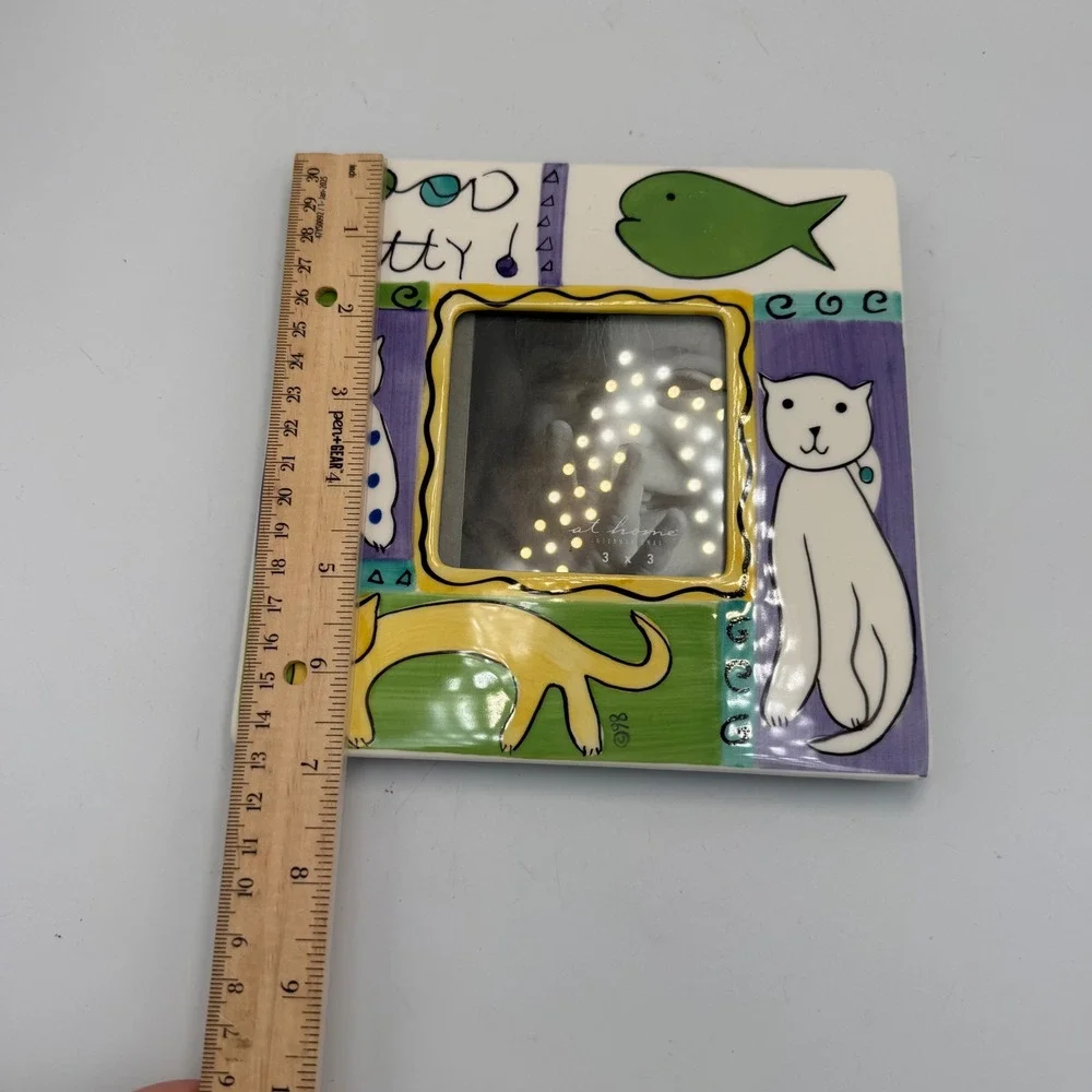 At Home International Good Kitty Ceramic Photo Frame 3x3 Cats Whimsical 1998